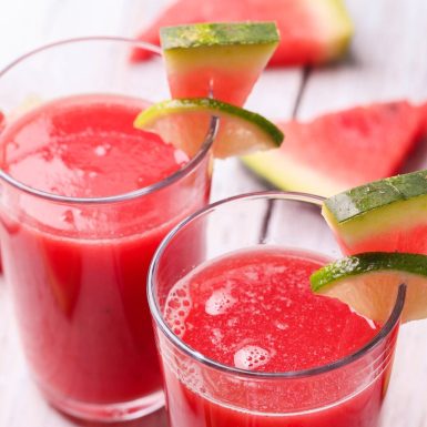Delicious watermelon smoothie on the table